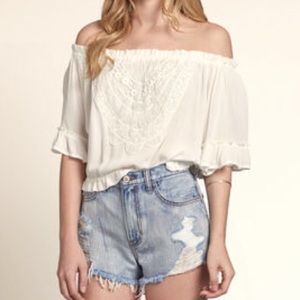 Hollister Off the Shoulder Chiffon Top